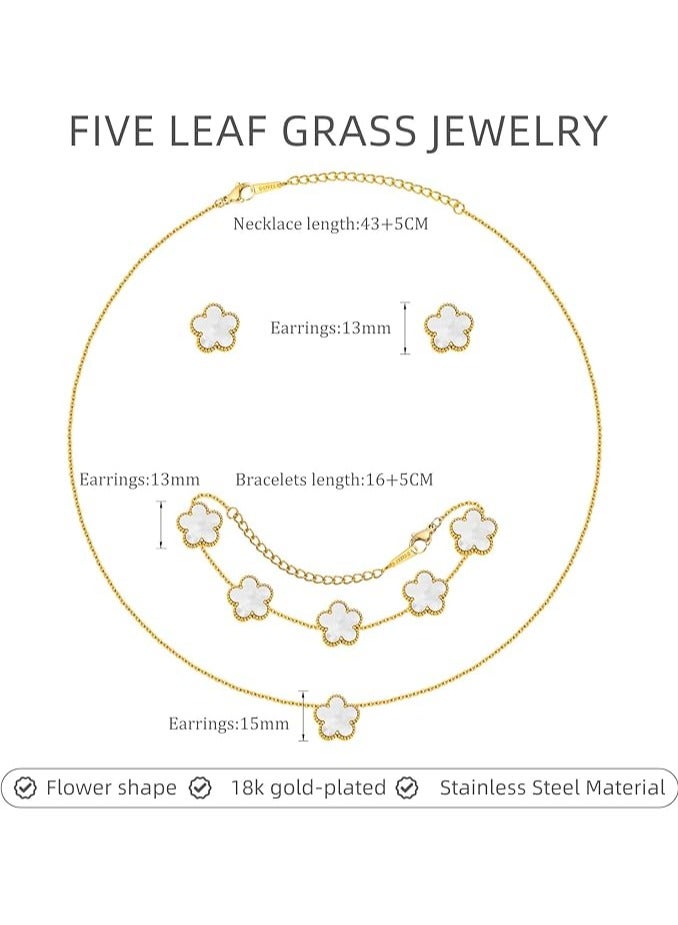 TEMPO (3 Pcs) Clover Necklaces Bracelets Earring Set - 18K Gold Color Plated Flower Bracelet Chain,Stainless Steel Non Tarnish Floral Pendant Stud Jewelry Sets,Four Leaf Clover Lucky Gift for All Occasion - Image 5